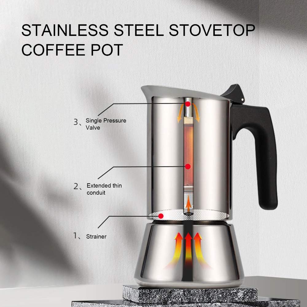 Hero Coffee Equipment - Cafeteira Moka de Aço Inoxidável Grande